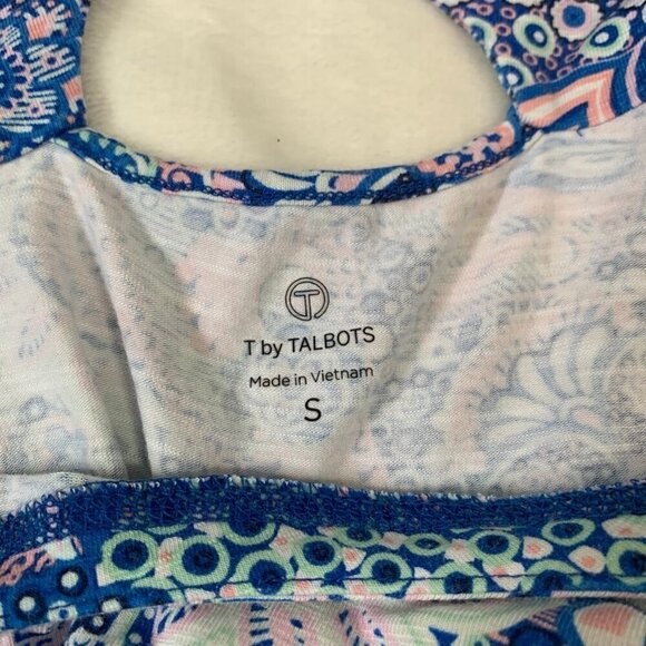 T by Talbots floral paisley crop cap sleeve wide crewneck lightweight knit top - Picture 8 of 11